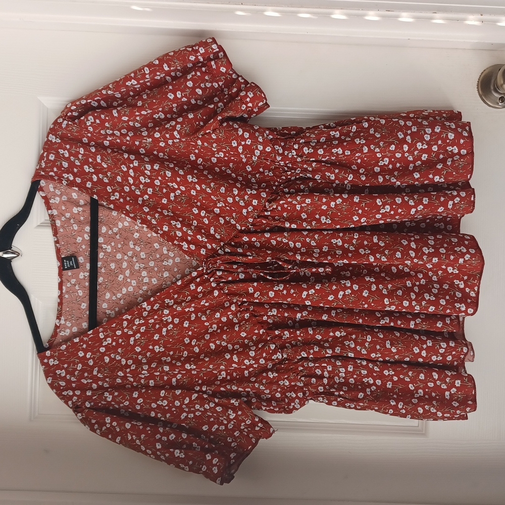 Shein floral flutter ruffled sleeve blouse